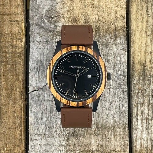 Women's Inverness Watch - Zebrawood & Brown Leather Official Gemz