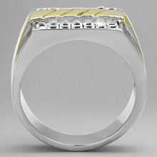 Load image into Gallery viewer, Mens Golden Embedded Two Toned Stainless Steel CZ Ring
