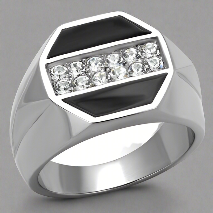 Men's Onyx Stainless Steel CZ Ring