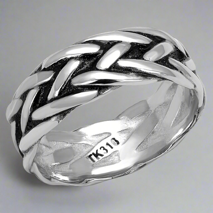 Mens Braided Wheat Stainless Steel Ring