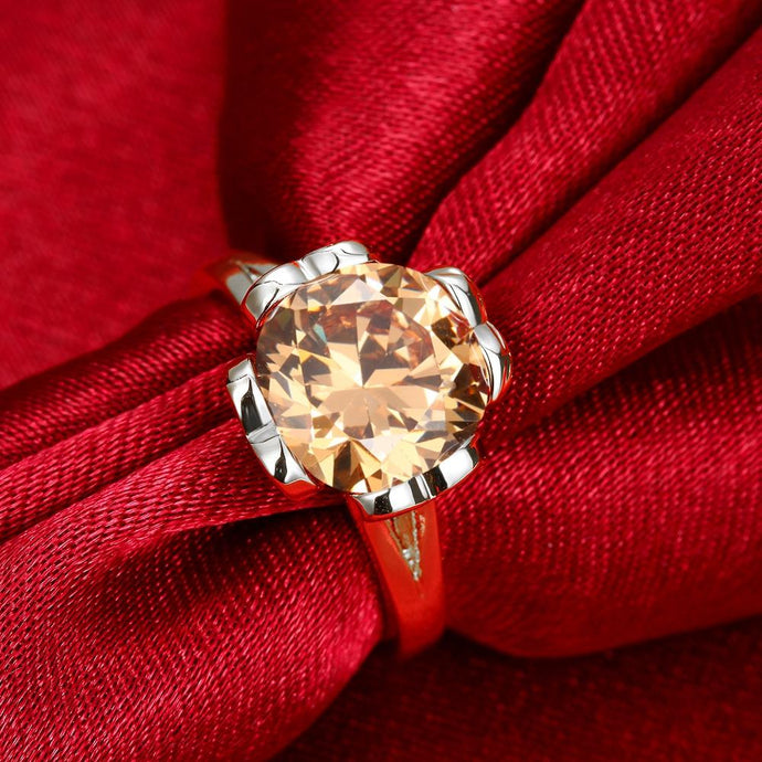 18K White Gold Plated Stéphanie Round Orange Stone Ring